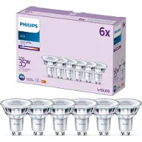 Philips LED Classic - LED-pære for søkelys - klar finish - GU10 - 3.5 W (ekvivalent 35 W) - klasse F - kald hvitt lys - 4000 K (en pakke 6)