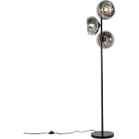 QAZQA Art Deco gulvlampe sort med røykglass 3-lys - Ayesha