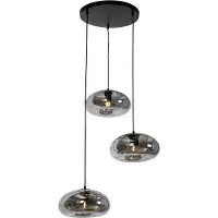 QAZQA Art Deco-pendellampe svart med røykglass rund 3-lys - Ayesha