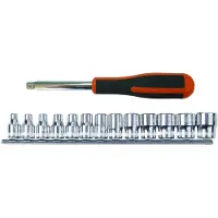 Bahco Hylsesett Med 1-4´´ Firkant Med Metrisk Sekskantet Profil Og Koppholder Skrutrekker 13 Enheter-skinne