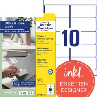 Avery Zweckform universaletiketter 96 x 50,8 mm hvit flerfantiell avtagbar med kant hele veien FSC-sertifisert 1 stk (L4744REV-10)