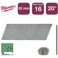 Milwaukee stift 16G 1,61x32 mm (galvanisert, brukt innendørs) 20° (2000 stk.)