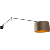 QAZQA Vegglampe sort med taupe fløyelskjerm 35 cm justerbar - Blitz
