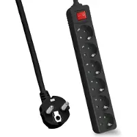 Helos stikkontaktlist CLASSIC, 6-veis, svart, 1,5 m, med bryter
