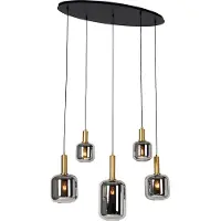 QAZQA Hengende lampe svart med gull og røykglass oval 5-lys - Zuzanna