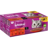 Whiskas Megapakke 1+ 48 x 100/85 g g Porsjonsposer - Klassisk utvalg i saus (Storfe, Lam, Fjærkre, Kylling)
