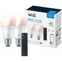 Wiz Color A60 E27 Smart Pære 2-pakning med Fjernkontroll - RGB / 16 Millioner farger + Dimbar Hvit LED
