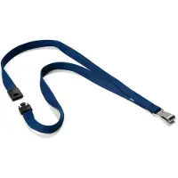Durable Textile lanyard SOFT COLOUR midnight blue, Merkeholder, Metall, Tekstil, Blå, 44 cm, 15 mm, 10 pieces / pack