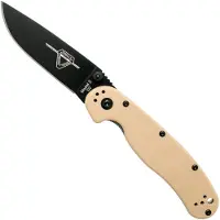 Ontario RAT-2 D2 foldekniv, svart, desert tan