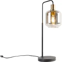 QAZQA Smart bordlampe svart med gull og røykglass inkl. Wifi A60 - Zuzanna