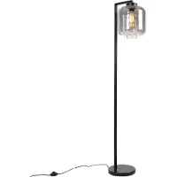 QAZQA Smart gulvlampe sort med røykglass inkl. WiFi ST64 - Qara Down