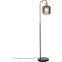 QAZQA Smart gulvlampe sort med gull og røykglass inkl. Wifi A60 - Zuzanna