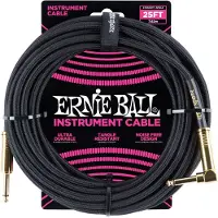 Ernie Ball 6058 25ft Straight-Angle Braided Instrument Cable Black