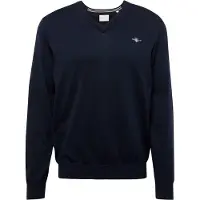 Gant for man. 8030562 V-neck jumper in classic navy cotton (5XL), Casual, Long sleeve