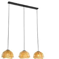 QAZQA Oriental pendellampe sort med naturbambus 3-lys - Pua