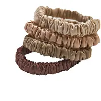 Lenoites Mulberry Silk Skinny Scrunchies Beige, Light Brown, Brown, Coffee