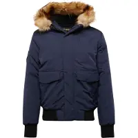 Superdry for man. M5011742A Everest navy quilted hooded bomber jacket with hood (M), Casual, Polyester