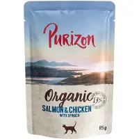 Purizon økologisk 6 x 85 g - øko-Laks og øko-kylling med øko-spinat