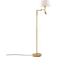 QAZQA Gulvlampe bronse med hvit skjerm og justerbar leselampe - Ladas