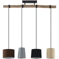 LINDBY hengelampe Amilia, stoff, 4 lyskilder, grå/beige, E27
