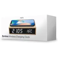 Mikamax Bamboo Wireless Charger Vekkerklokke