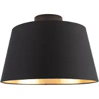 QAZQA Taklampe med bomullslampeskjerm svart med gull 32 cm - Combi Black