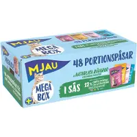 Mjau Multibox 48 x 85 g - Mix i saus (Storfe, kylling. ørret, laks)