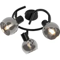 QAZQA Art Deco taklampe sort med røykglass 3-lys rund - Vidro