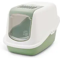 Savic Kattetoalett Nestor - Startersett: Toalett botanisk grønn/hvit + 2 Filter + 12 Bag it up