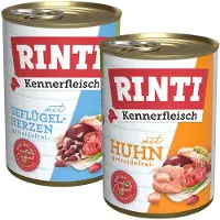 Rinti Økonomipakke Kennerfleisch 24 x 400 g - Mix: Storfekjøtt + kyllinghjerter