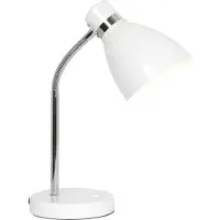 Steinhauer Bordlampe med fjær, hvit, metall, fleksibel arm, med bryter