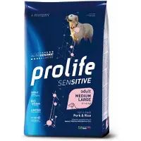 PROLIFE Økonomipakke: 2 x - 2 x 10 kg Sensitive Adult Medium/Large Svinekjøtt og ris for voksne