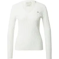 Gant for woman. 4800101 White ribbed knitted pullover with eights (S), Casual, Cotton, Long sleeve