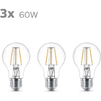 Philips Classic LED-pære E27 A60 7W 827 klar 3-er