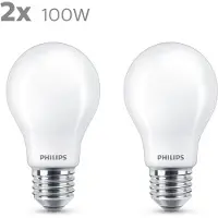 Philips LED-pære E27 10,5 W 2 700 K opal 2 stk
