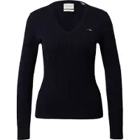 Gant for woman. 4800101 V-neck V-neck knitted jumper in navy stretch cotton, knitted in eights (M), Casual, Long sleeve