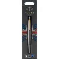 Parker Jotter Ballpoint Pen | Stainless Steel with Golden Trim | Medium Point Blue Ink