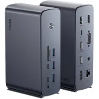 Baseus UnionJoy USB-C Docking Station 2xHDMI4K@60Hz 1xDP4K@60Hz 3xUSB-A3.0 2xUSB-C3.0 2xUSB-A2.0 1xRJ45 PD PC 1xSD+TF 1x3.5mm minijack - Grey USB-hub - USB 3.0 - 17 porter - Grå