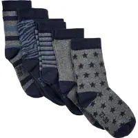 Minymo Sokker - 5-pack - Blå/Grå Stripet - - 23/26 - Sokker