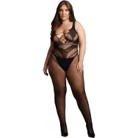 Shots Le Désir Sexy Nettmønstret Bodystocking med Korsettdesign og Åpen Rygg - Plus Size