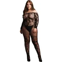 Le Désir Forførende Blonde Bodystocking med Skulderfri Design - Plus Size