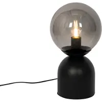 QAZQA Hotell-chic bordlampe sort med røykglass - Pallon Trend