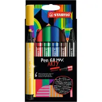 Stabilo Pen 68 MAX, 6 farger, Sort, Blå, Brun, Grønn, Rød, Gult, 5 mm, 1 mm, Flerfarget, Rund