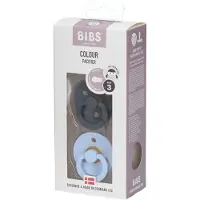 BIBS Colour Smokker - Str. 3 - 2-pack - Rund - Iron/Baby Blue - - 18+md - Smokk