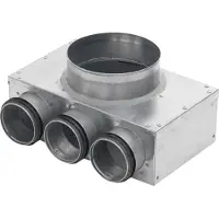 Lindab InDomo vægboks PVWU 125 til kontrolventil ø125 mm med 3 afgange ø63 med Safe tætning for tilslutning til rør SR63 el. slange LFPE.