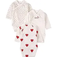 Petit Bateau Body I/e - 3-pack - Hvit m. Hjerter - - 1 md - Langermet Body