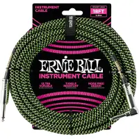 Ernie Ball P06082 18ft Straight-Angle Braided Cable Black/Green