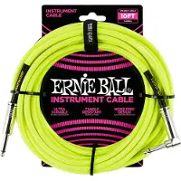 Ernie Ball P06080 10ft Straight-Angle Braided Cable Yellow