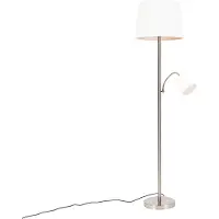 QAZQA Smart gulvlampe stål med hvit skjerm inkl. Wifi A60 og E14 - Retro