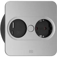 Bachmann 2 m GST18 sølvkantet, TWIST 2 1xCEE7/3 1xUSB A/C 22W 0